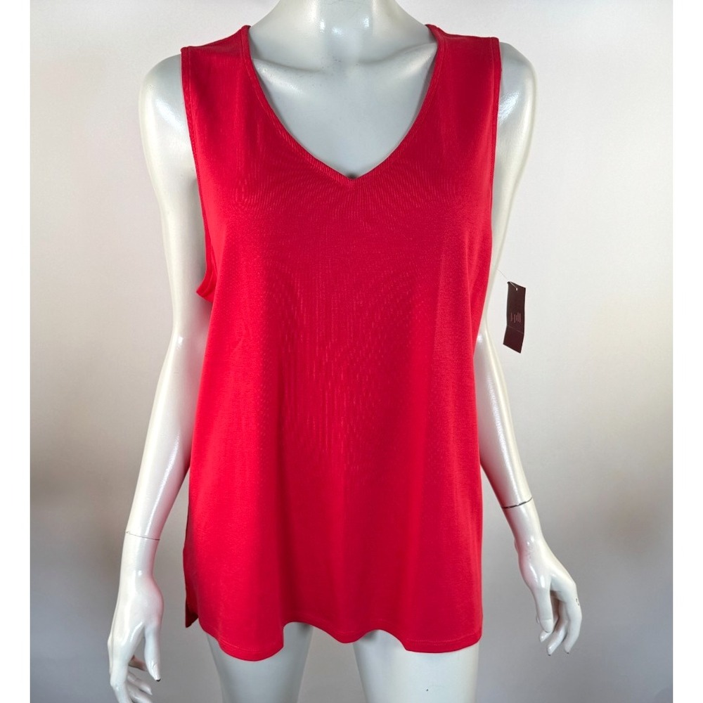 J Jill Pima V-neck Tank Top Women L NWT Stretch Cotton Knit Sleeveless Tunic Red